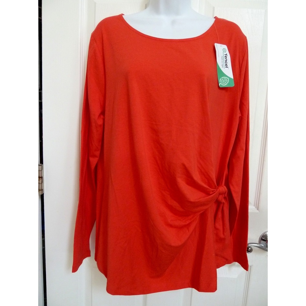 Lands End Women Red Crossover Tie Top Long Sleeve XL 18 Cotton Modal Career